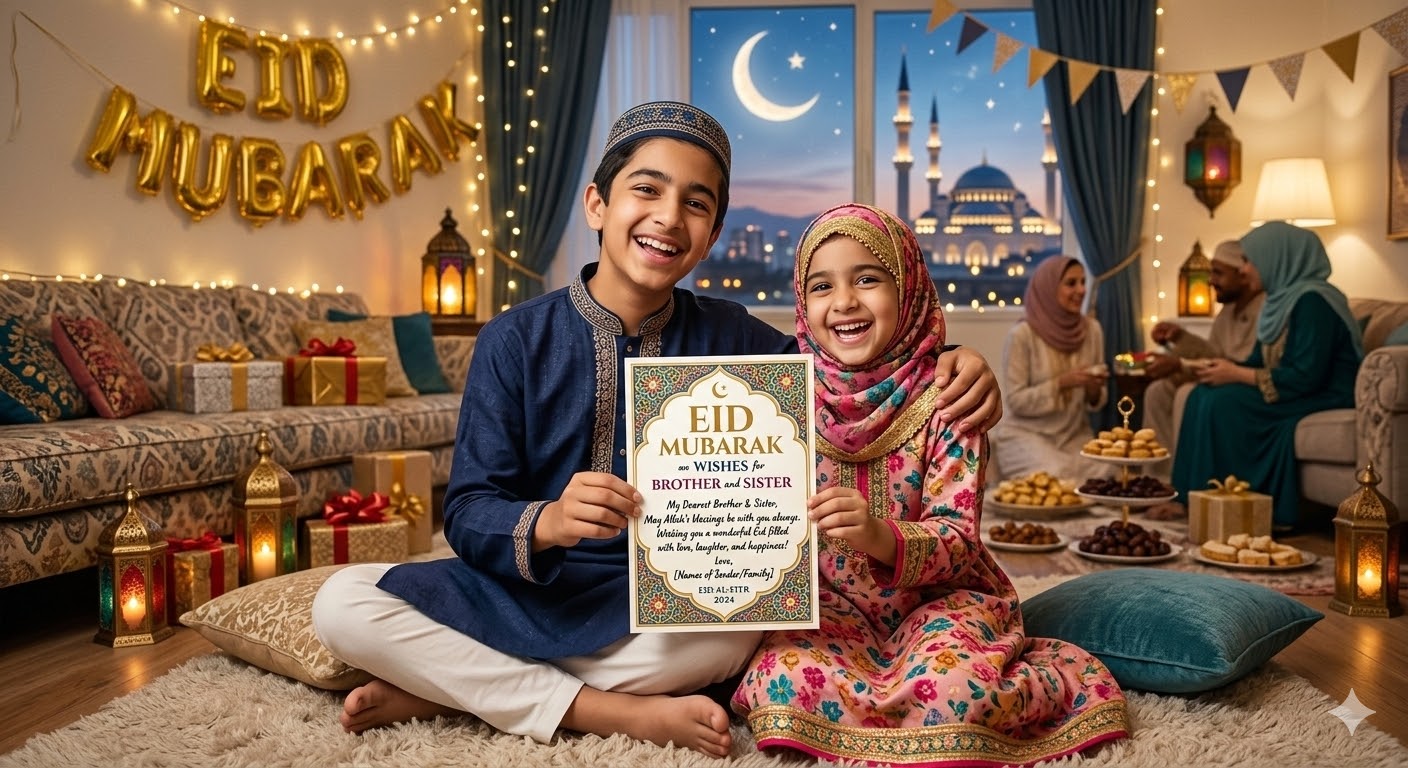 Eid Mubarak Wishes for Brother and Sister