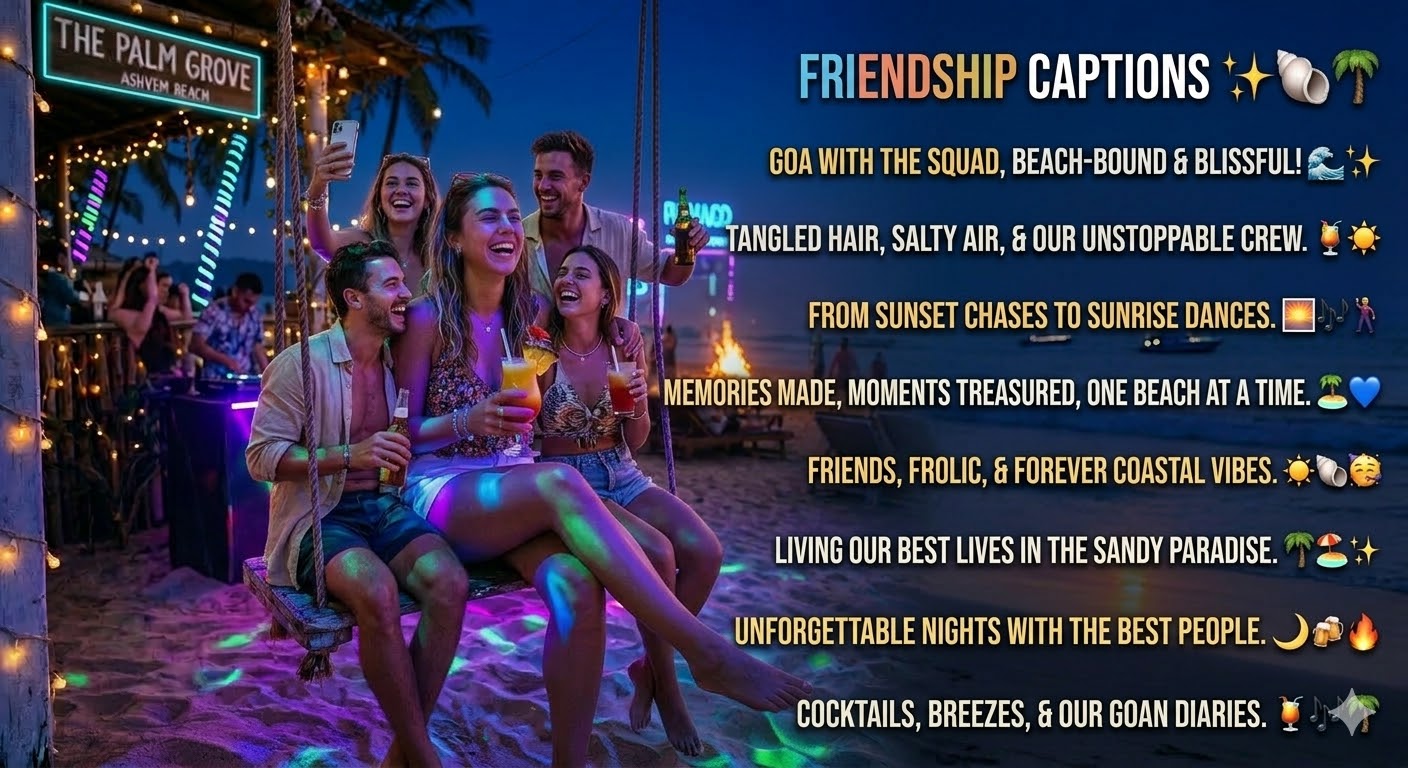 caption fora goa trip with friends