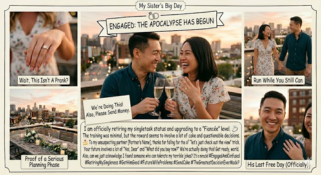 funny engagement caption