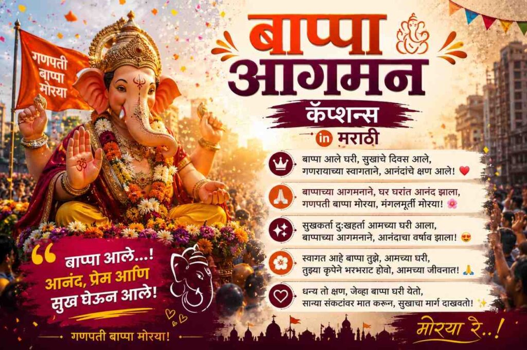 Ganpati Bappa Aagman Captions in Marathi